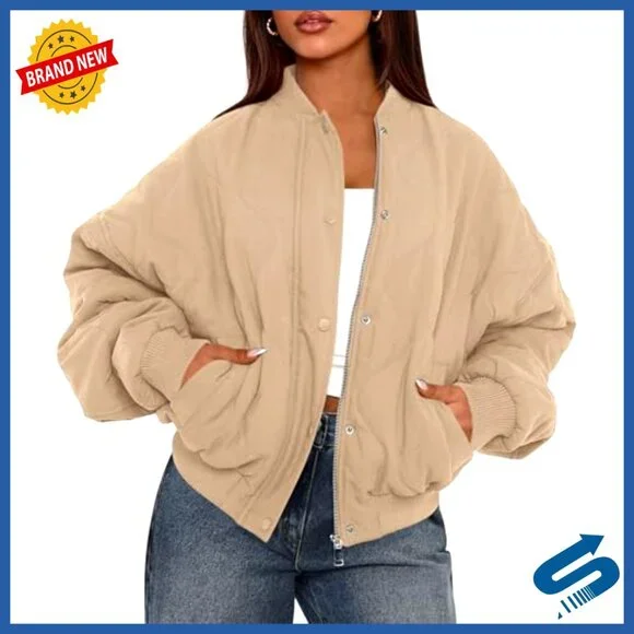 Quilted Bomber Jacket Lightweight Cropped Puffer Zip Up Pockets